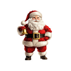 Fototapeta premium Jolly Santa Claus Holding a Golden Bell, Christmas Character