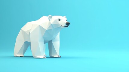 Fototapeta premium A stylized polygonal polar bear stands against a bright blue background.