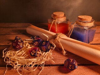 Tabletop role-playing game. Atmosphere and entourage surrounded by fantasy attributes