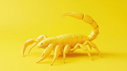 A yellow scorpion model against a bright yellow background, emphasizing design and color.
