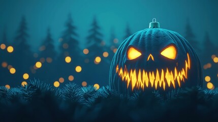 Spooky Halloween pumpkin with glowing eyes, isolated background