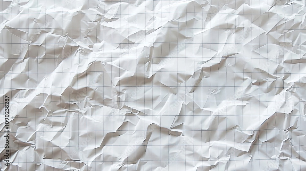 Aufkleber crumpled grid paper, white. this image is perfect for backgrounds or textures in projects related to
