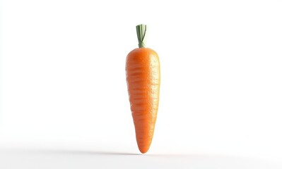 A single, fresh carrot with green tops on a white background.