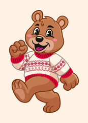 Obraz premium Happy Bear Mascot Wearing Ugly Sweater