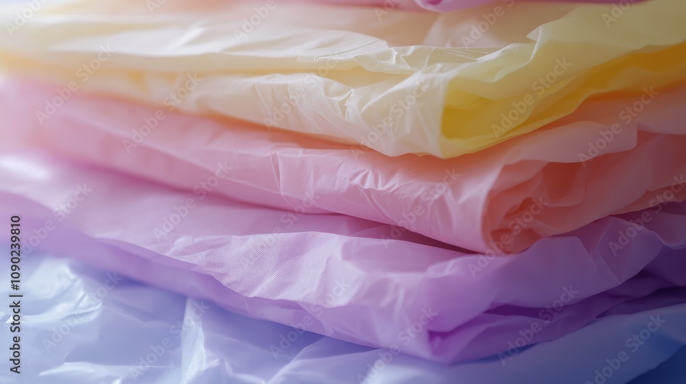 Poster soft pastel fabric textures stacked in layers with subtle gradient color transitions for creative de