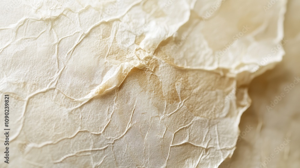 Poster close-up view of delicate natural paper texture with subtle creases and wrinkles highlighting unique