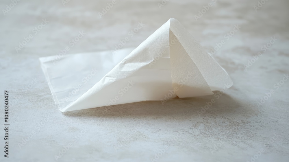 Poster elegant white paper folded into a triangular shape, showcasing craftsmanship and creativity on a tex