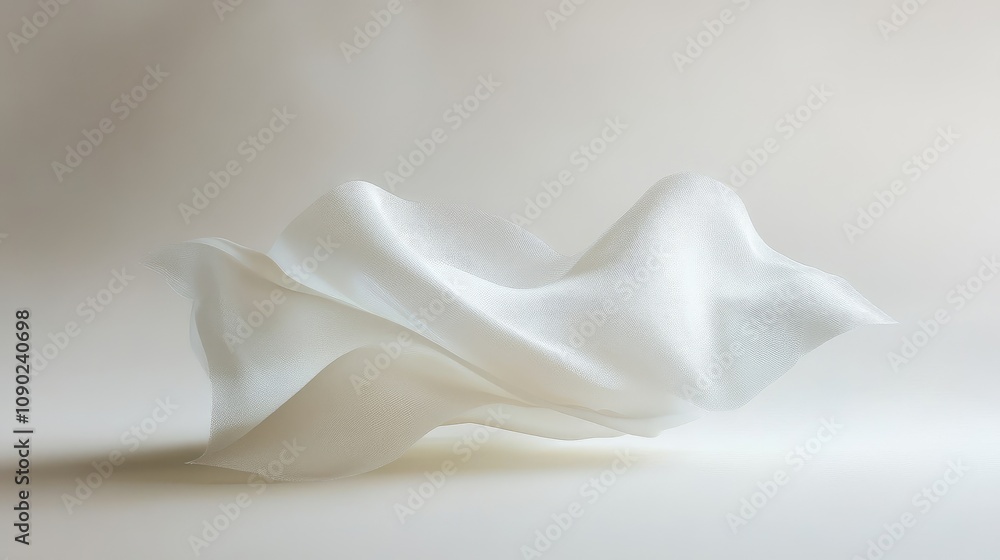Poster elegant flowing white fabric in soft light creating a sense of movement and tranquility, ideal for b