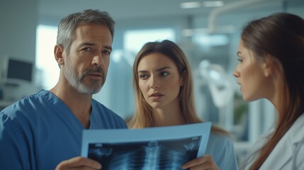 Fototapeta premium doctor Analysis on the X-ray, explaining the findings to his colleagues