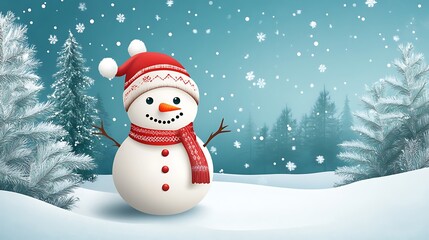 Fototapeta premium Happy Snowman in Winter Wonderland