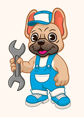 Happy French Bulldog Mechanic Mascot