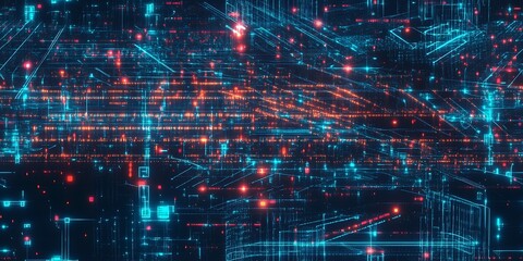 Obraz premium Abstract digital network with glowing lines and dots.