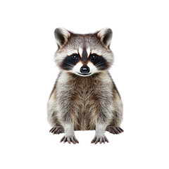 Fototapeta premium Adorable Baby Raccoon Portrait Front View, Isolated on White Background