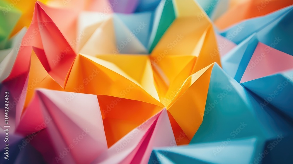 Poster colorful abstract origami paper folding texture in pastel shades creating a dynamic visual experienc