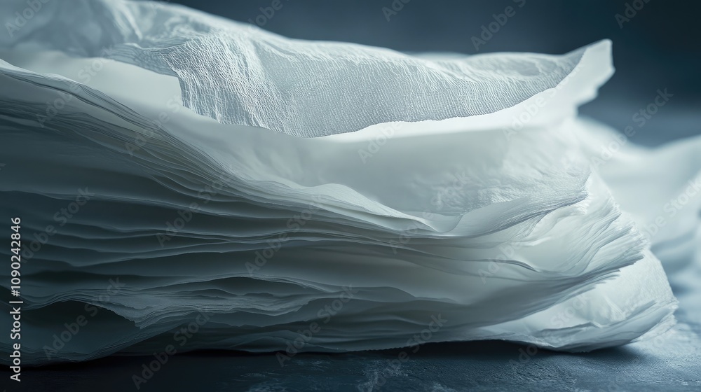 Poster soft and delicate layers of white fabric piled elegantly with subtle textures in a dramatic lighting