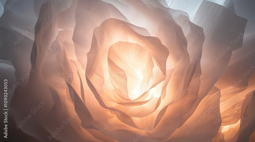 Poster ethereal close-up of a translucent rose with soft, warm lighting creating a dreamy and enchanting at