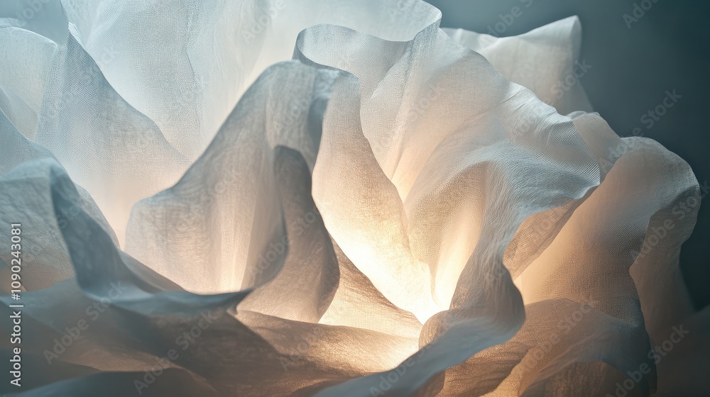 Aufkleber ethereal close-up of delicate white fabric emulating flower petals with subtle lighting creating a d