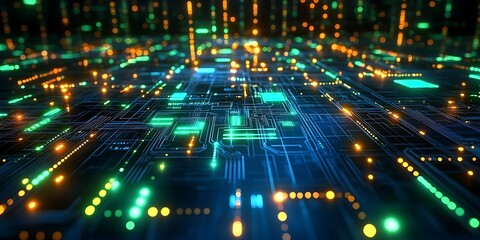 Obraz premium Futuristic circuit board with glowing lights. (1)