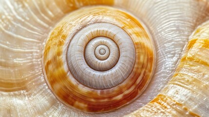 A close-up of a spiral seashell showcasing intricate patterns and colors.