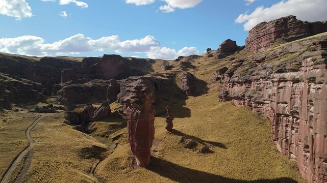 Aerial of Rocky Canyon Tinajani in Peru, Fly-over