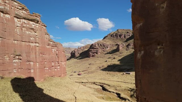 Aerial of Big Rocks in Tinajani Desert Canyon, Fly-through