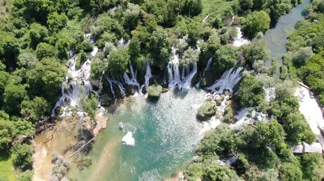Birdseye Zoom Out Aerial of a Waterfall in Bosnia.Beauty of Balkan. Drone Shot