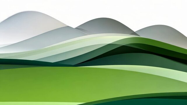 Abstract green and gray hillscape digitally rendered depicts a serene landscape