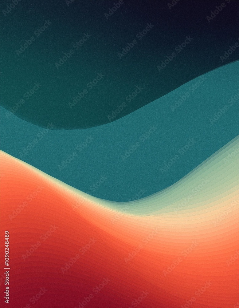 Poster abstract wavy pattern in shades of orange and teal, perfect for creating a minimalist and modern bac