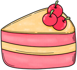 Cherry cake cut into triangles