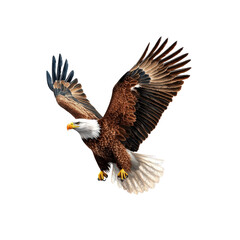 Obraz premium Majestic Bald Eagle in Flight, Isolated on White Background