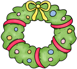 Christmas wreath decorated with a yellow bow