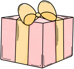 Pink gift box tied with orange bow