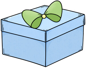 Blue gift box tied with a green bow