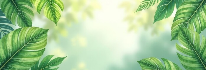 Obraz premium A green leafy background with a few leaves in the foreground