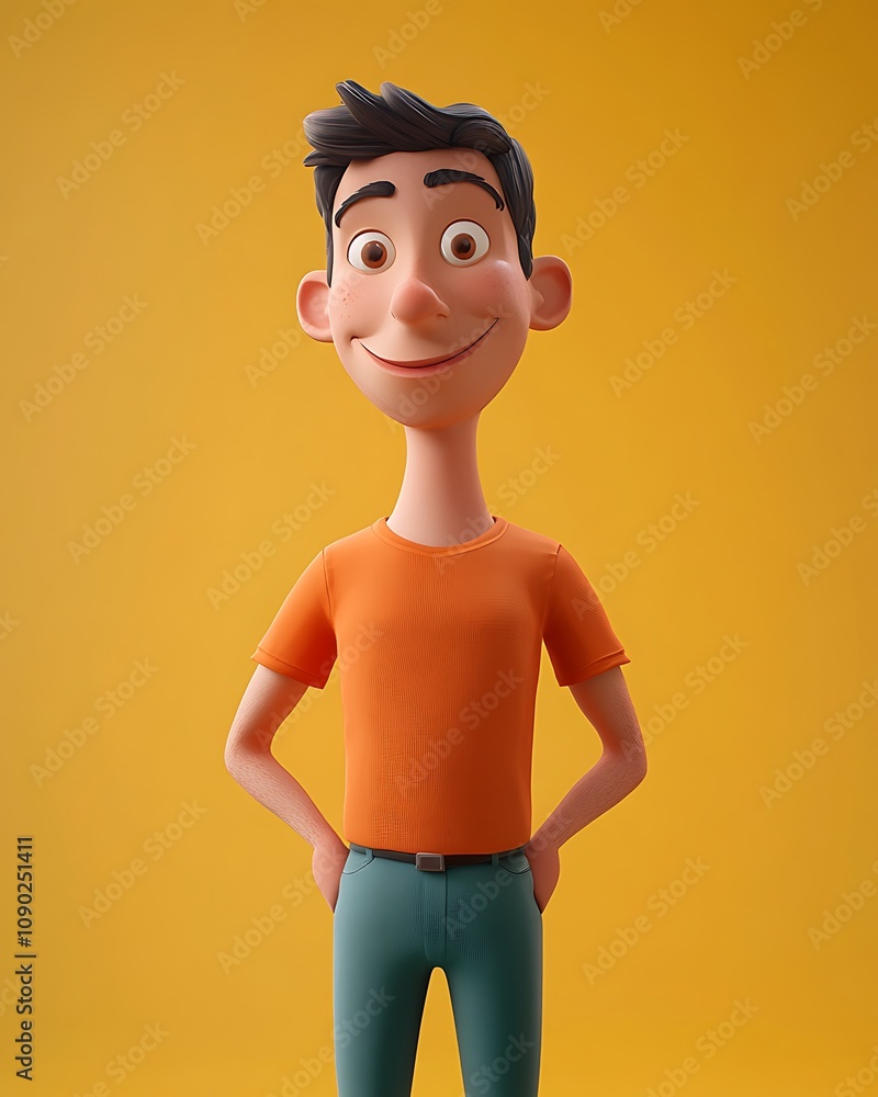 Poster 3d animated character in clean digital style