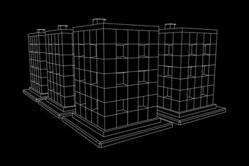 Residential and commercial Apartment building. Small city house. Wireframe low poly mesh vector illustration