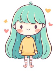 Fototapeta premium Cute Pastel Chibi Character with Long Hair