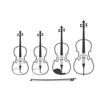 illustration of string quartet instruments, vector art.