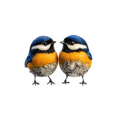 Naklejka premium Two Adorable Eurasian Blue Tits Facing Each Other on White Background