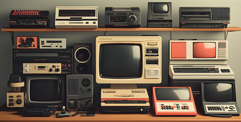 Obraz premium Retro Computer and Gaming Console Collection
