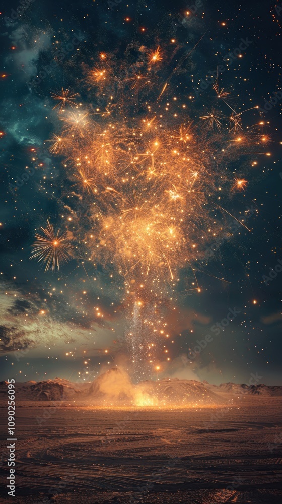 Poster a breathtaking display of fireworks explodes in the night sky over a snow-covered landscape. the col
