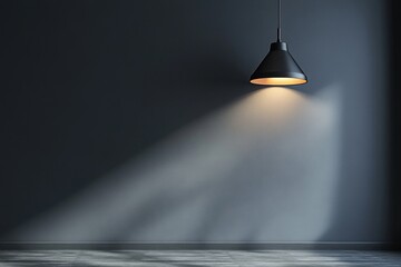 Moody interior with pendant lamp. Perfect for minimalist design, home decor, or product display.