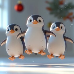 Fototapeta premium Three Penguins Christmas Dance 