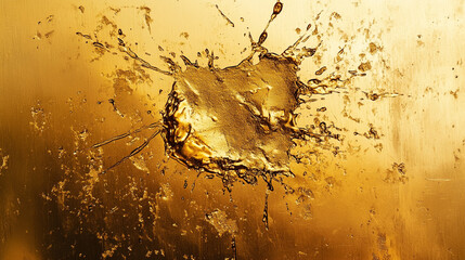 Fototapeta premium Golden splash of liquid creating dynamic patterns against a shimmering backdrop