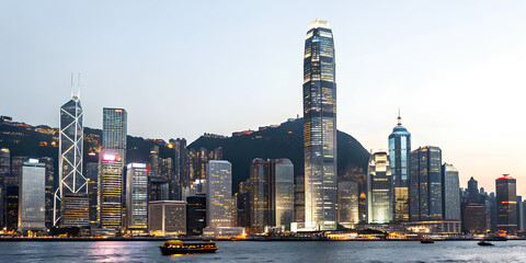 Obraz premium Hong kong City skyline cityscape at night on isolated white background.png
