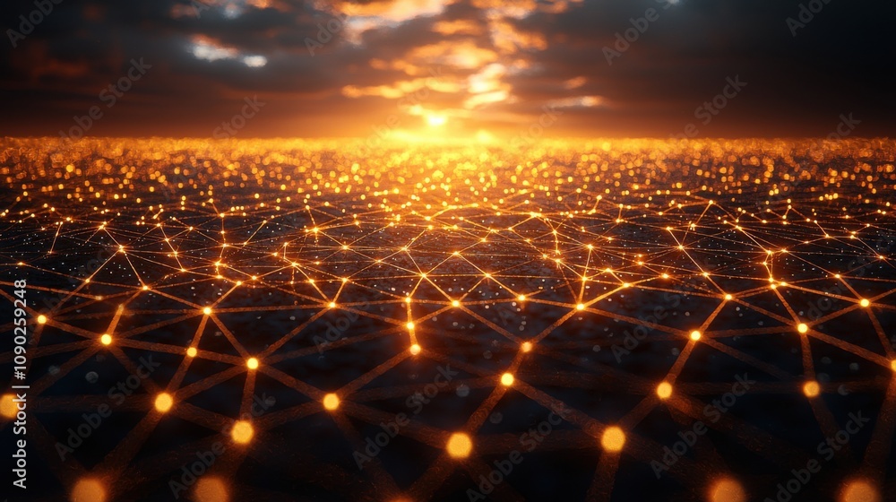 Poster global network connection sunset abstract digital technology background