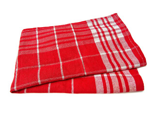Close up of empty kitchen napkin isolated on white background with clipping path. Folded red...
