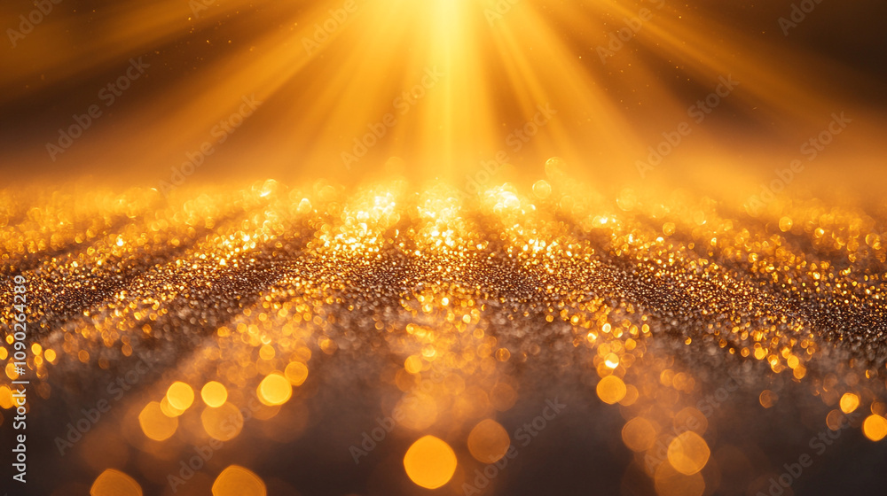 Aufkleber Light bursts through mist over a sparkling surface at dawn in an enchanting setting