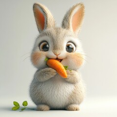 Adorable Bunny Enjoying a Carrot: A charming, cartoon-style bunny rabbit happily munches on a juicy orange carrot.  Its big, expressive eyes and fluffy fur make it irresistibly cute.