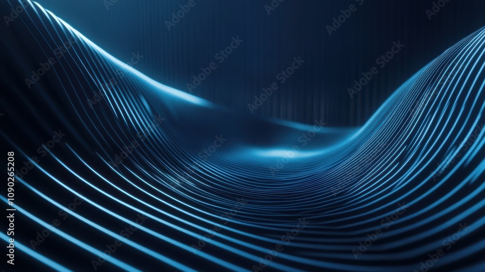 Poster abstract blue waves with smooth lines creating a digital or futuristic atmosphere.